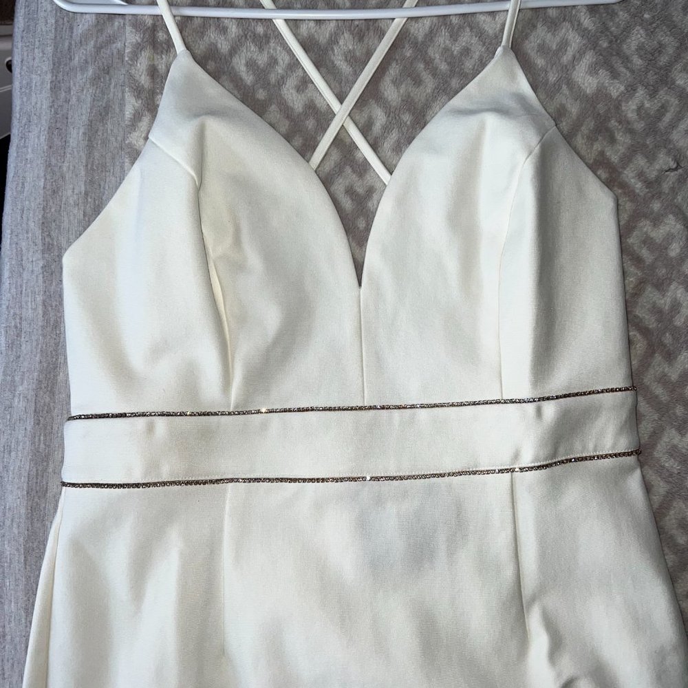 White Mini Dress with Rhinestones- FashionNova
